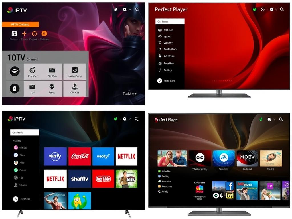 Multiple IPTV applications interfaces showing Xtream IPTV compatibility