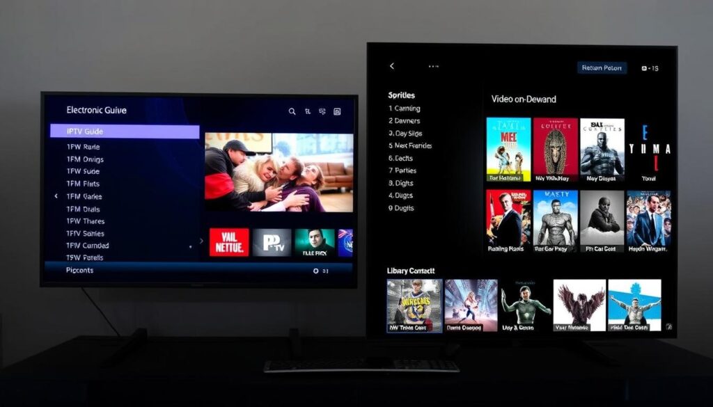 Xtream IPTV features showcase with EPG and VOD library