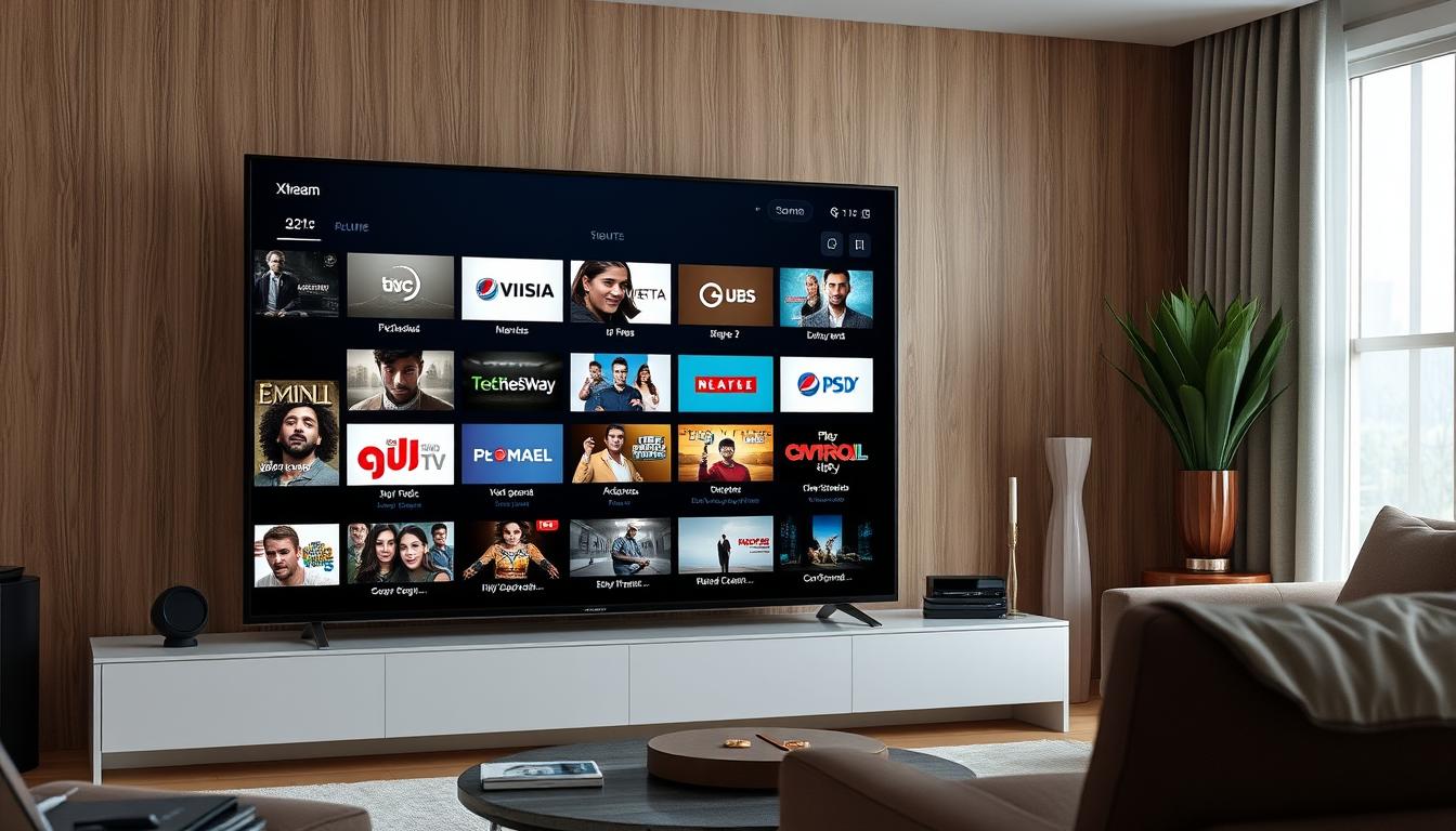 Xtream IPTV streaming interface showing live channels and on-demand content